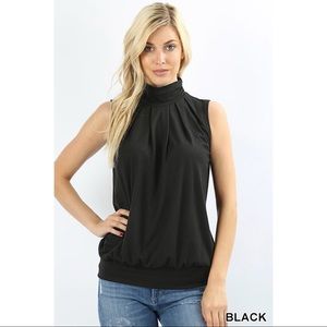 LAST ONE -DREW HIGH NECK PLEATED TOP - BLACK